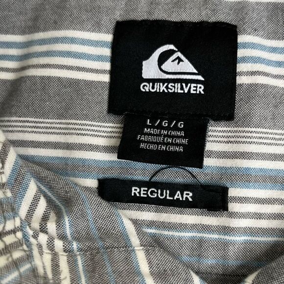 Quicksilver Stripe Short Sleeve Button Front Cotton Gray White Blue Men Large - Picture 8 of 14